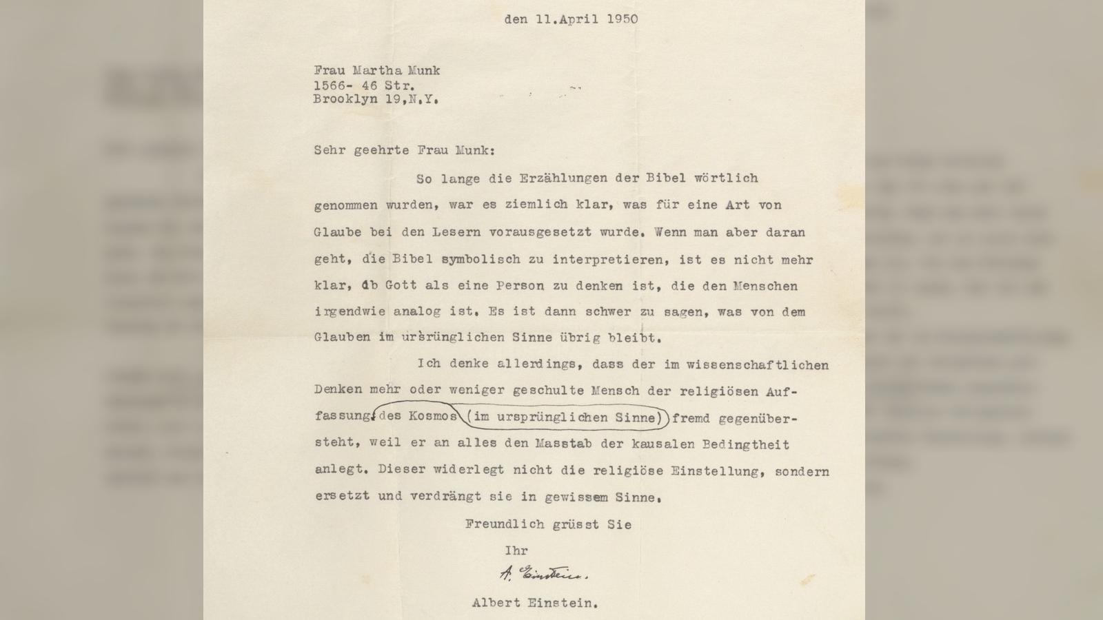Sebuah surat yang ditulis oleh Albert Einstein dalam bahasa Jerman