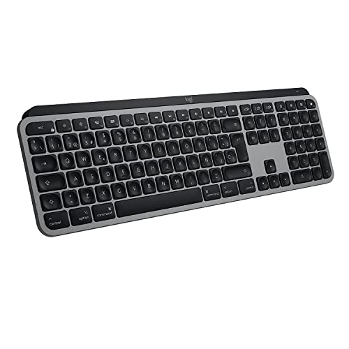 Logitech MX Keys Keyboard Backlit Nirkabel Tingkat Lanjut untuk Mac dan iPad, dengan Fungsi Adaptif, Tombol Backlit LED, USB-C, Baterai 10 Hari, Tata Letak QWERTY Spanyol - Abu-abu