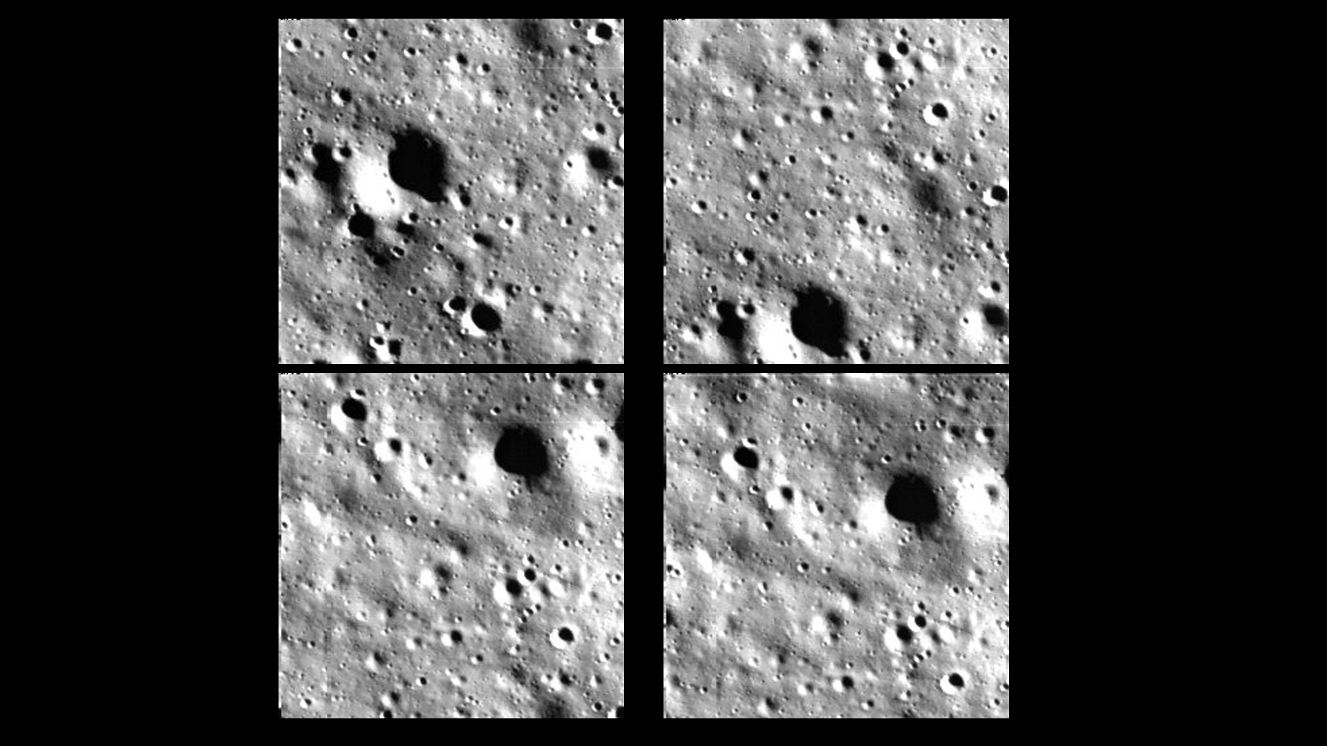 Urutan gambar permukaan bulan yang diambil oleh pesawat luar angkasa Chandrayaan-3 India saat turun ke kutub selatan bulan.