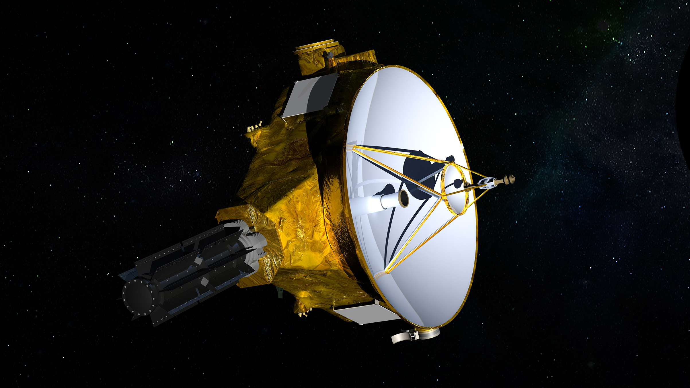 Kesan seniman terhadap pesawat ruang angkasa New Horizons milik NASA