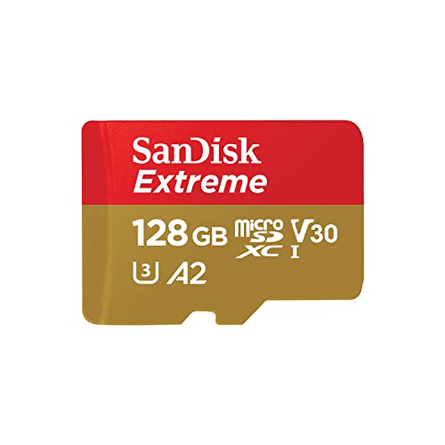 SanDisk 128 GB Kartu microSDXC ekstrim + adaptor SD + RescuePRO Deluxe hingga 190 MB/s, dengan kinerja aplikasi A2, UHS-I, Kelas 10, U3, V30, garansi Sesuai dengan undang-undang saat ini