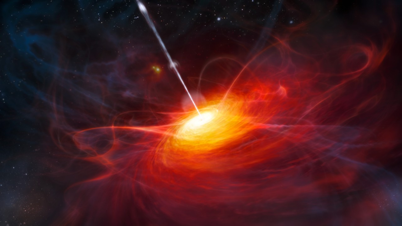Ilustrasi lubang hitam supermasif yang menembakkan jet.