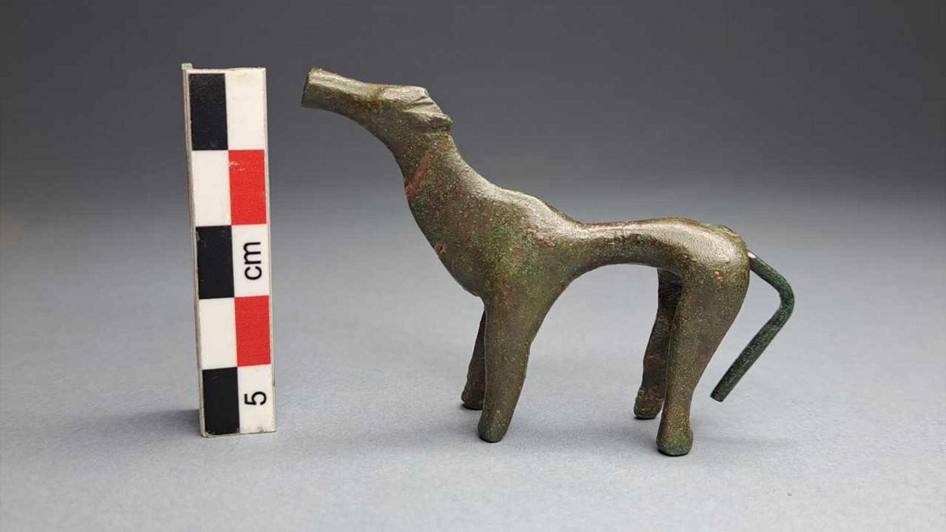 Patung perunggu, kemungkinan besar seekor anjing, dari penggalian di Yunani.